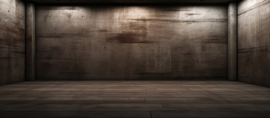 An empty room with dark brown brick floor and walls. The space is devoid of furniture or decor, creating a simple and minimalist architectural background.