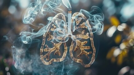 Medical Lungs Model with Smoke in Turquoise and Gold - obrazy, fototapety, plakaty