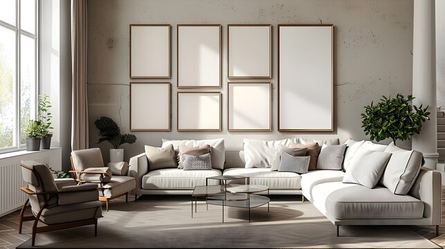 Minimalist Living Room with Neutral Colors and White Couch