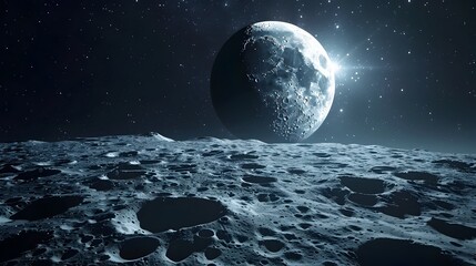 Futuristic View of the Moon and Stars