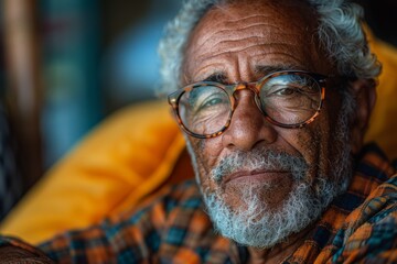 Close-up shot focusing on the weathered hands of an elderly person grasping a walking cane