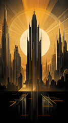 Elegant Cityscape in Art Deco Style: Portraying Luxury and Sophistication of 1920s Architecture