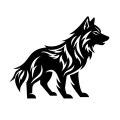 
wolf  full body black and white vector illustration isolated transparent background logo, cut out or cutout t-shirt print design