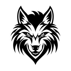 head of wolf  icon black and white vector illustration isolated transparent background logo, cut out or cutout t-shirt print design