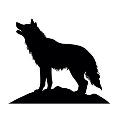 
wolf  full body black and white vector illustration isolated transparent background logo, cut out or cutout t-shirt print design
