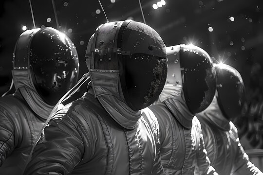 competitors in a fencing duel, professional match