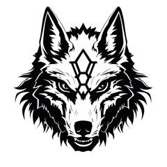 head of wolf black and white vector illustration isolated transparent background logo, cut out or cutout t-shirt print design