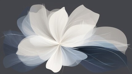 Illustration of a floral composition in white, blue and gray