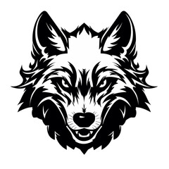 head of wolf black and white vector illustration isolated transparent background logo, cut out or cutout t-shirt print design