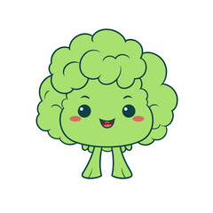 smiling cartoon broccoli or cauliflower vector illustration isolated transparent background logo, cut out or cutout t-shirt print design