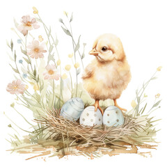 Kurczaczek i wielkanocne jajka - obrazy, fototapety, plakaty