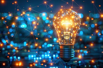 Electricity and safe work seminar poster designed with blue tones and electric lights for a striking visual appeal