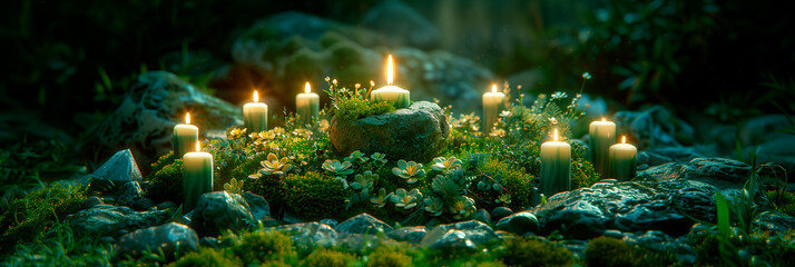 Obraz premium Background with crystals and herbs.