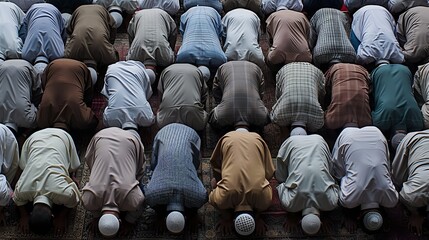Muslims pray in the mosque. Ramadan Feast celebrations - obrazy, fototapety, plakaty