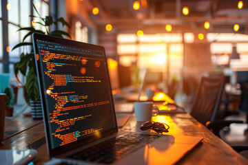 Screen displaying lines of code at office