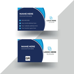 Double-sided creative modern clean professional blue & white business card template design , corporate visiting card, name card, elegant business card design with mockup	