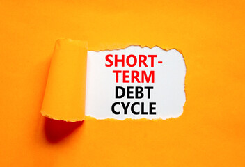 Short-term debt cycle symbol. Concept words Short-term debt cycle on beautiful white paper. Beautiful orange background. Business Short-term debt cycle concept. Copy space