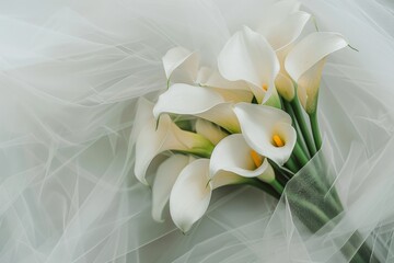 Wedding bouquet of calla lilies on white background