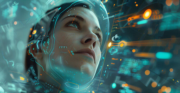 Mulher em um ambiente de realidade virtual