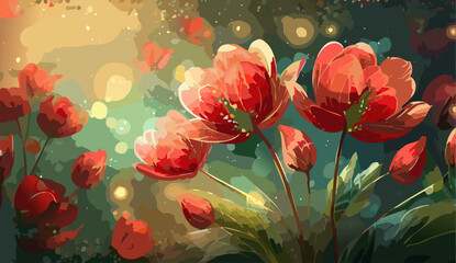 red flowers poppies background