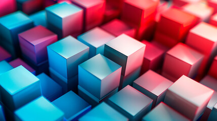  A vibrant array of red to blue gradient cubes creating a mesmerizing geometric pattern