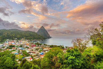 Sunrise Piton Mountain Views...Soufriere, Saint Lucia, .West Indies, Eastern Caribbean