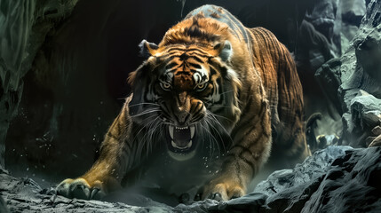 Ilustracja wściekłego tygrysa - obrazy, fototapety, plakaty