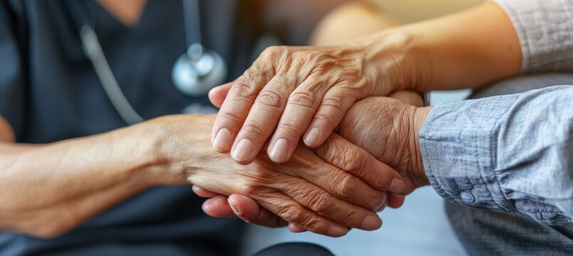 Empathetic nurse provides care, advice, counseling to patient in nursing home for hope and healing.