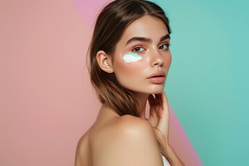 Fototapeta premium Face skincare sanctuary skin care cream. Skincare beauty cosmetic products: lip balm, refreshing lotion, moisturiser, anti aging skincare Millet milk eye gel, Smooth serum and self tanner jar pot