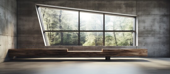 A wooden bench is positioned in front of a window, creating a simple yet functional seating area. The bench offers a place to sit and enjoy the view outside through the window.