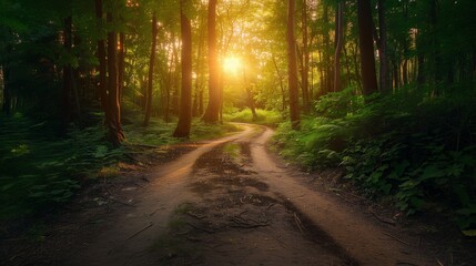 Sunlit Serenity: A Journey Along the Forest's Golden Path