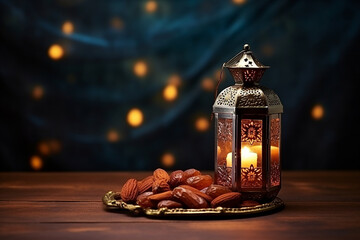 Fototapeta premium Lantern and dates. Ramadan theme, Eid al-Fitr