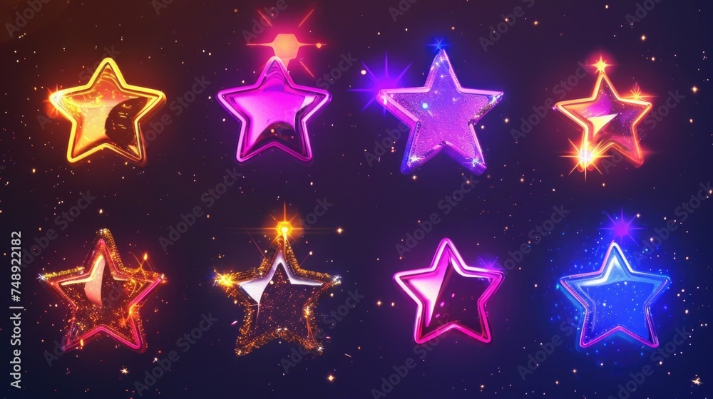 Poster A set of glowing stars on a dark background. Perfect for adding a magical touch to any project