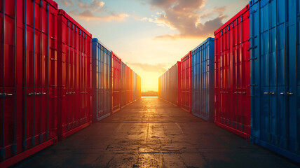Fototapeta premium Red and blue shipping container background .