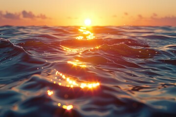 Beautiful sunset over calm ocean water, perfect for travel and nature concepts - obrazy, fototapety, plakaty