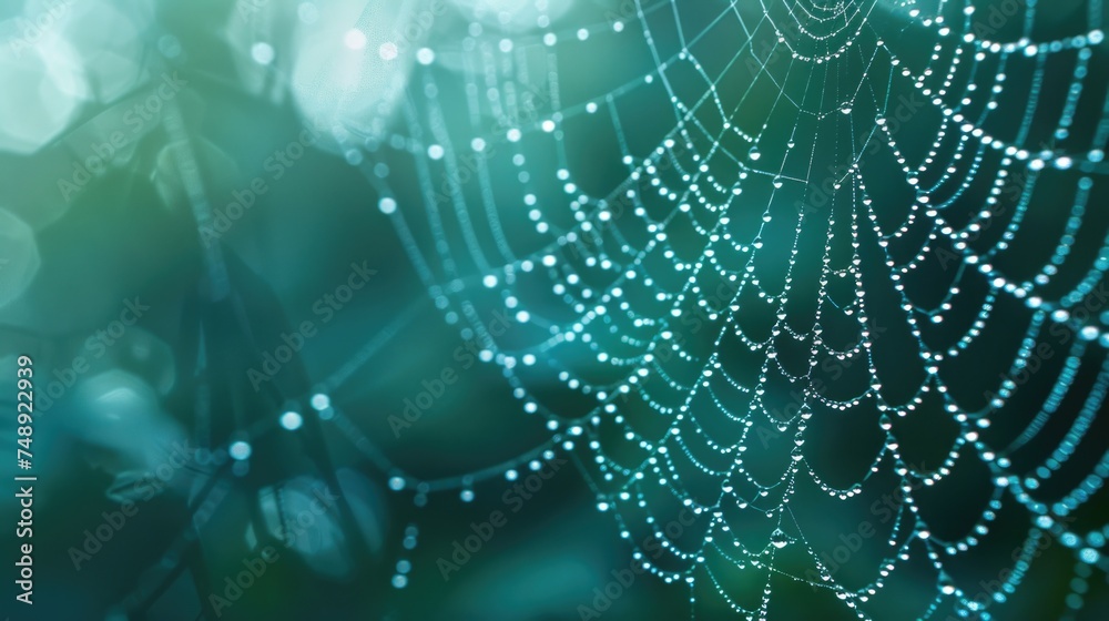 Aufkleber close-up of a spider web with water droplets. perfect for nature or macro photography projects