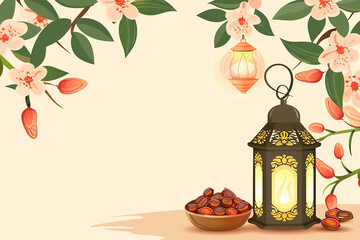 Lantern and dates. Ramadan theme, Eid al-Fitr, illustration style