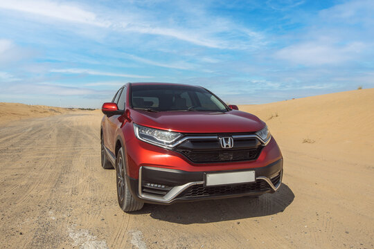 Dubai, UAE - June 10 2021: Honda CRV 2020 Model SUV Car. In Desert.
