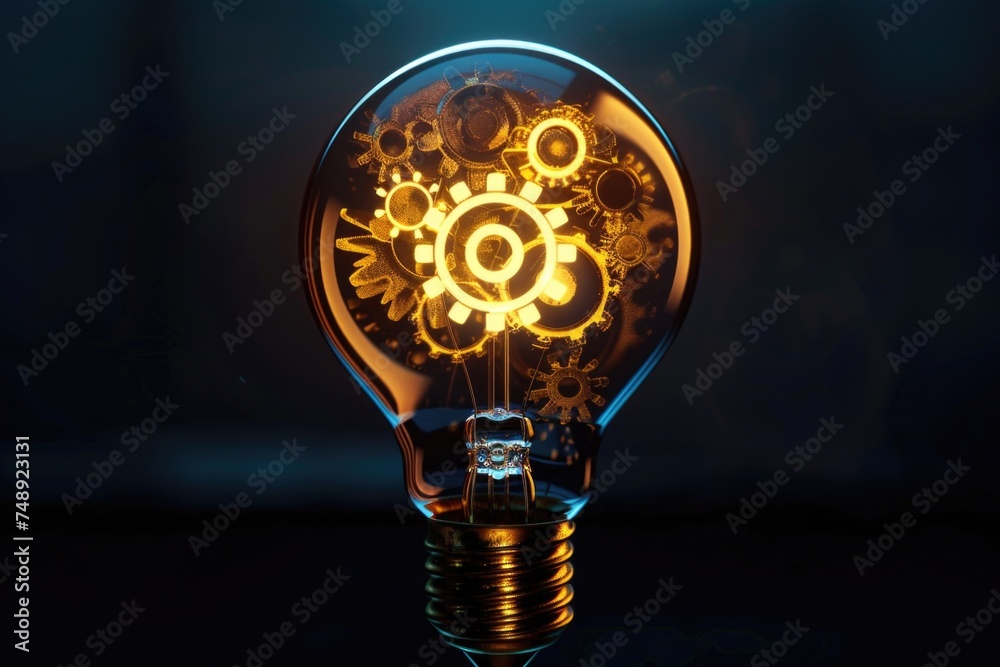 Poster A unique concept of a light bulb with gears inside. Perfect for illustrating innovation and creativity in engineering projects