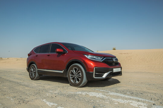 Dubai, UAE - June 10 2021: Honda CRV 2020 Model SUV Car. In Desert.