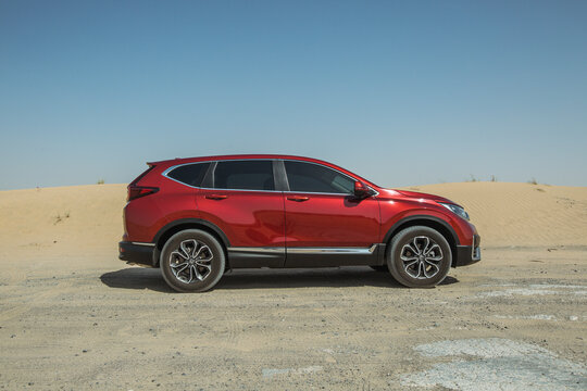 Dubai, UAE - June 10 2021: Honda CRV 2020 Model SUV Car. In Desert.