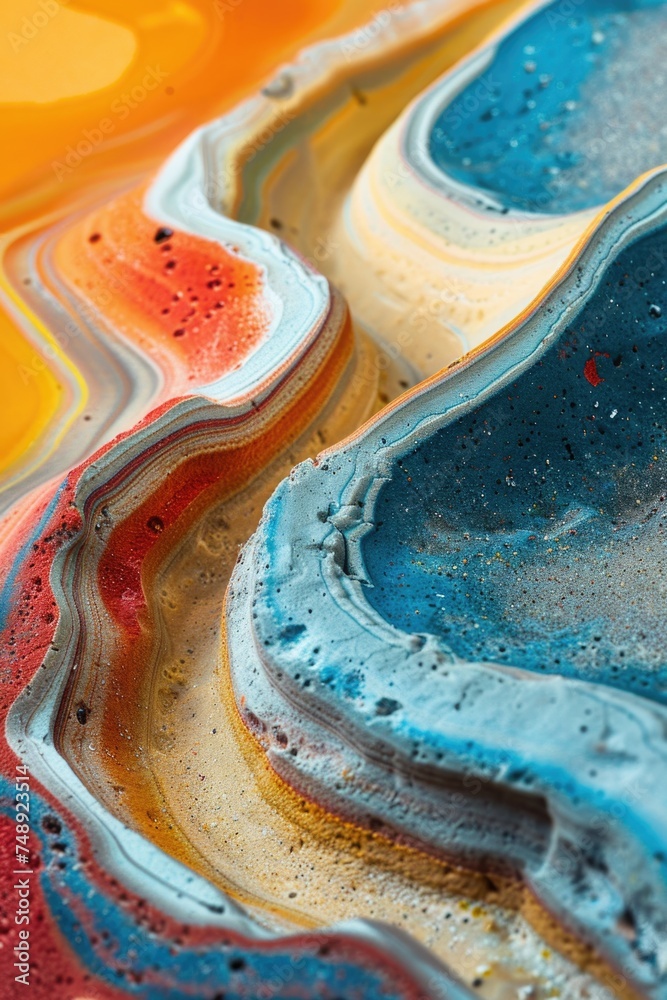 Poster close up of colorful liquid substance, suitable for science or abstract backgrounds