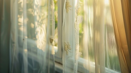 A detailed view of a curtain hanging on a window sill, perfect for home decor ideas
