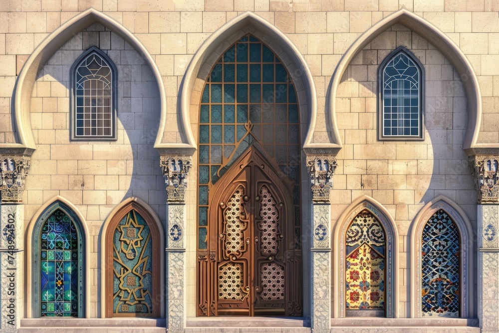 Aufkleber A group of arched windows in a building. Ideal for architectural design projects