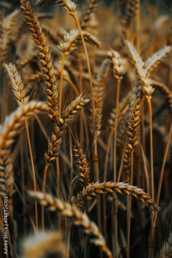 Poster a detailed view of a field of wheat. suitable for agricultural and nature concepts