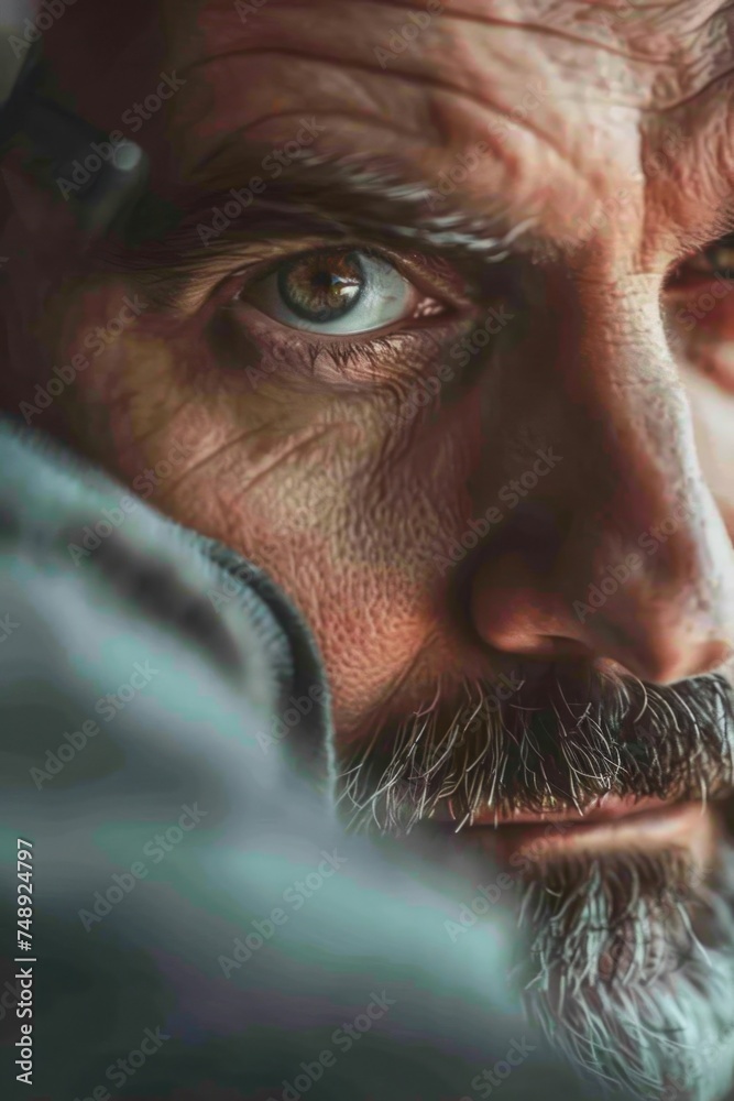Poster A detailed image of a man with a beard, suitable for various projects