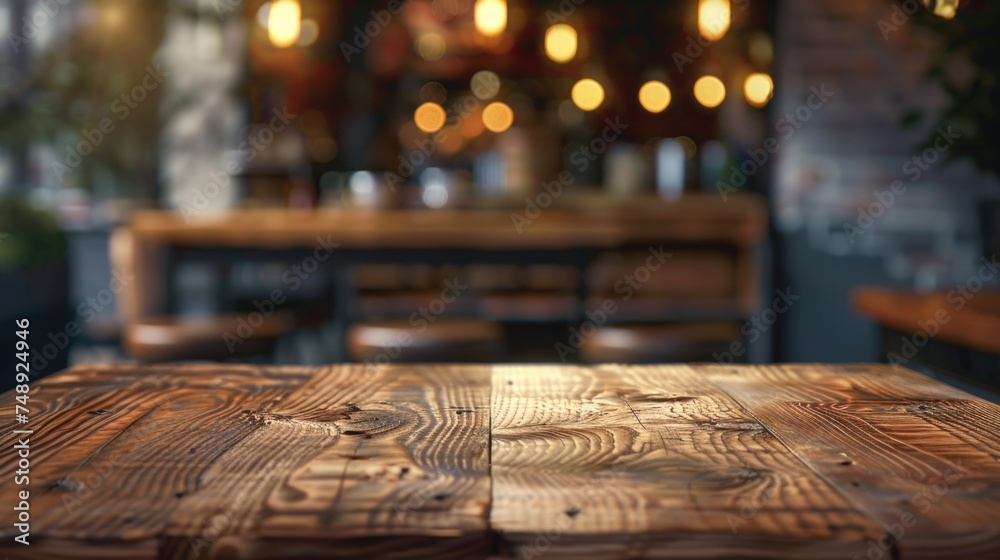 Poster A simple wooden table with a blurred background. Ideal for various design projects