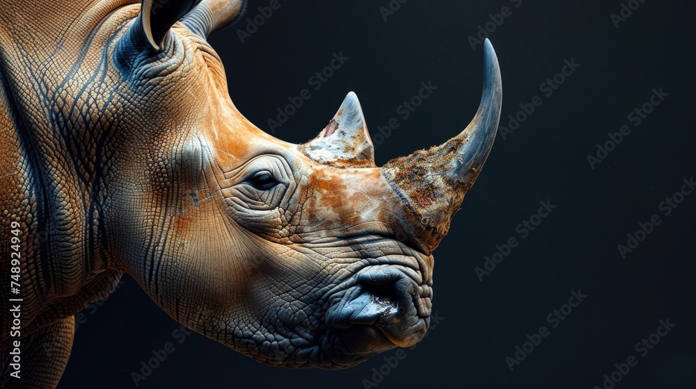 Aufkleber a detailed view of a rhino against a dark backdrop. suitable for various projects