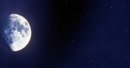 Fototapeta na wymiar Moon surface in deep bright space