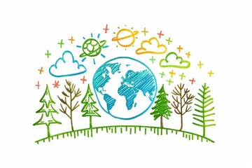 Detailed drawing of the earth encircled by trees, suitable for environmental themes